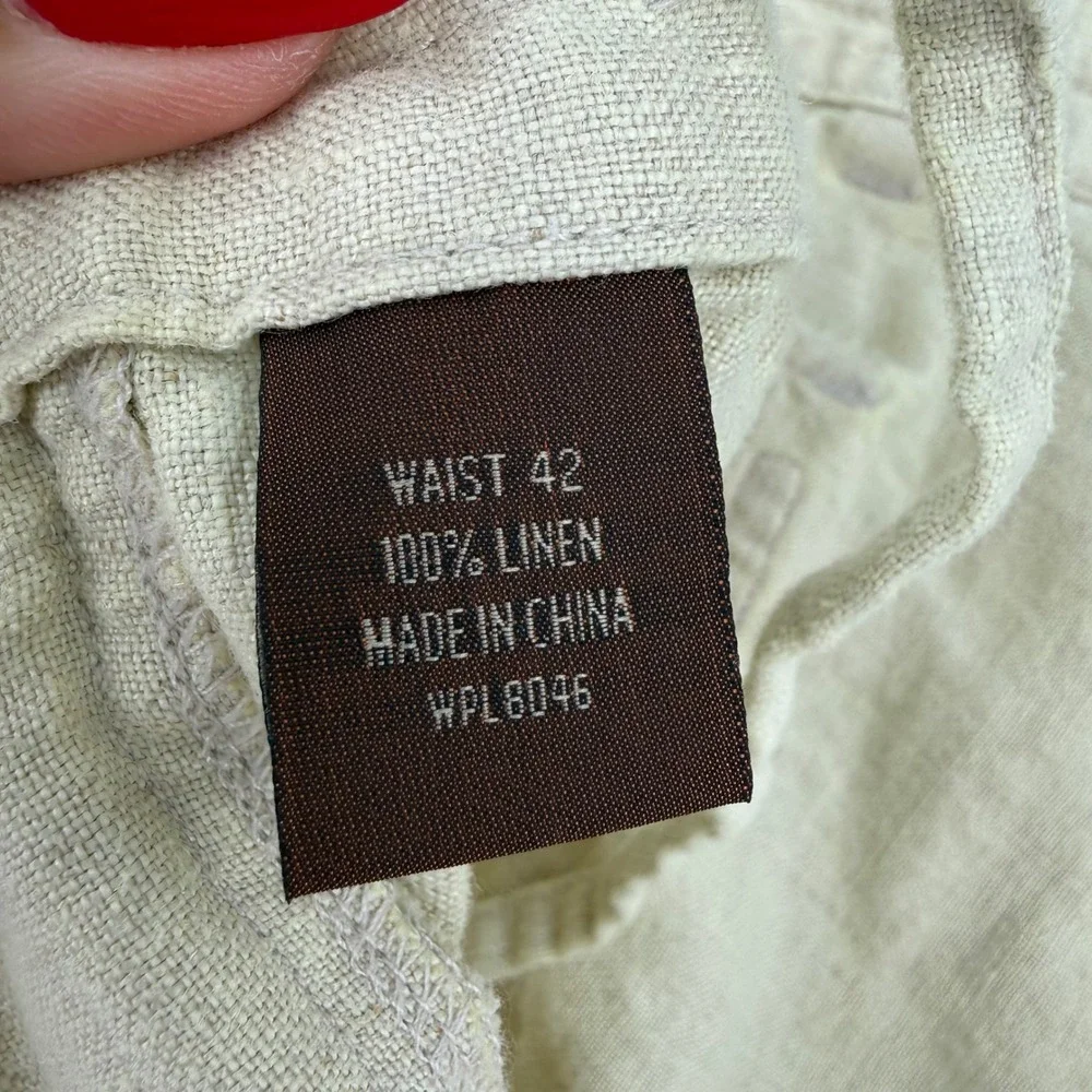 Tasso Elba Mens 100% Linen Cargo Shorts Beige Sand Size 42 Utility Summer Casual